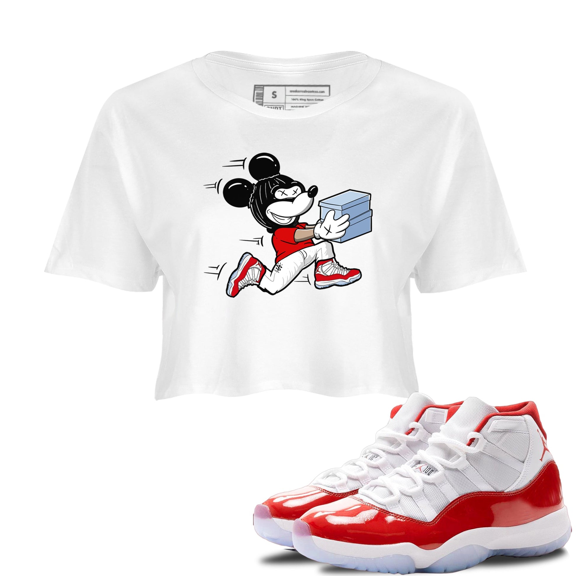 11s Cherry shirts to match jordans Thief Mouse sneaker match tees Air Jordan 11 Retro Cherry match shoes to clothes SNRT Sneaker Tees unisex cotton White 1 crop tee