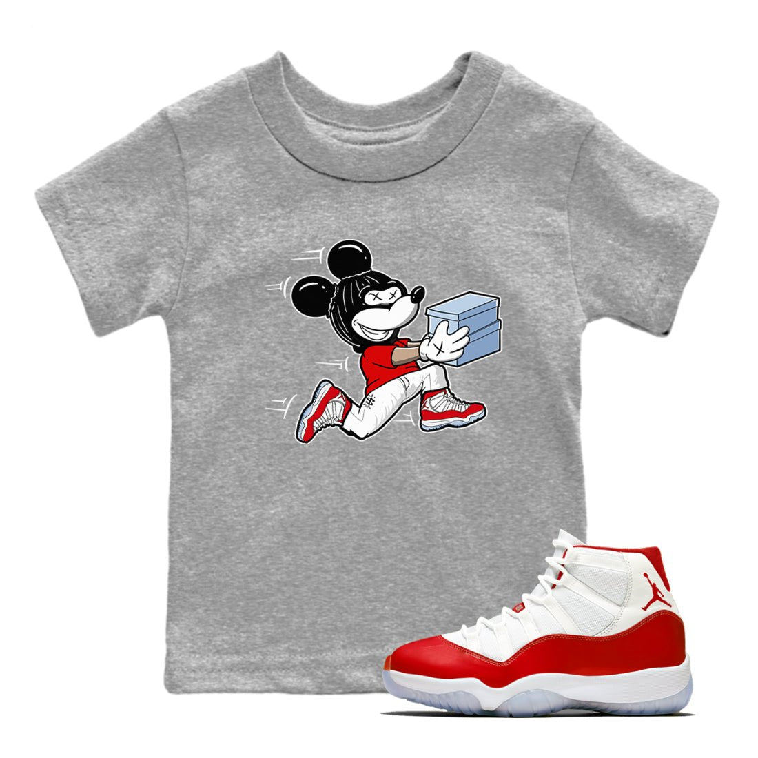 11s Cherry shirts to match jordans Thief Mouse sneaker match tees Air Jordan 11 Retro Cherry match shoes to clothes SNRT Sneaker Tees Youth Baby Heather Grey 1 tee