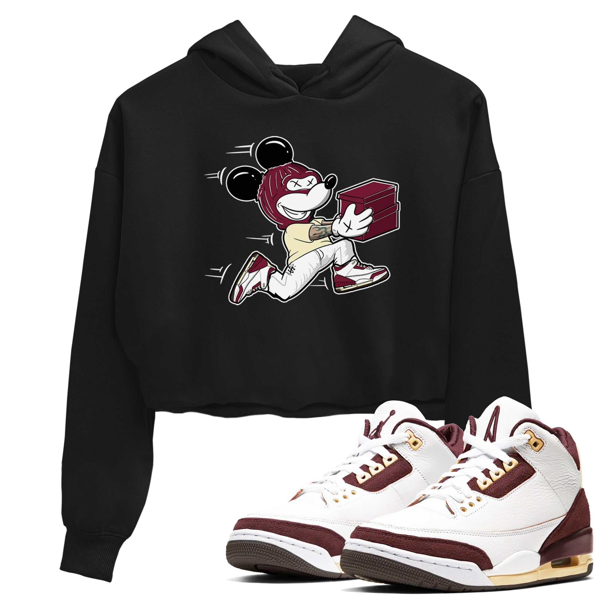 3s A Ma Maniere x Burgundy Crush shirts to match jordans Thief Mouse sneaker match teesA Ma Maniére x Air Jordan 3 "Burgundy Crush" SNRT Sneaker Tees streetwear brand Black 1 crop tee