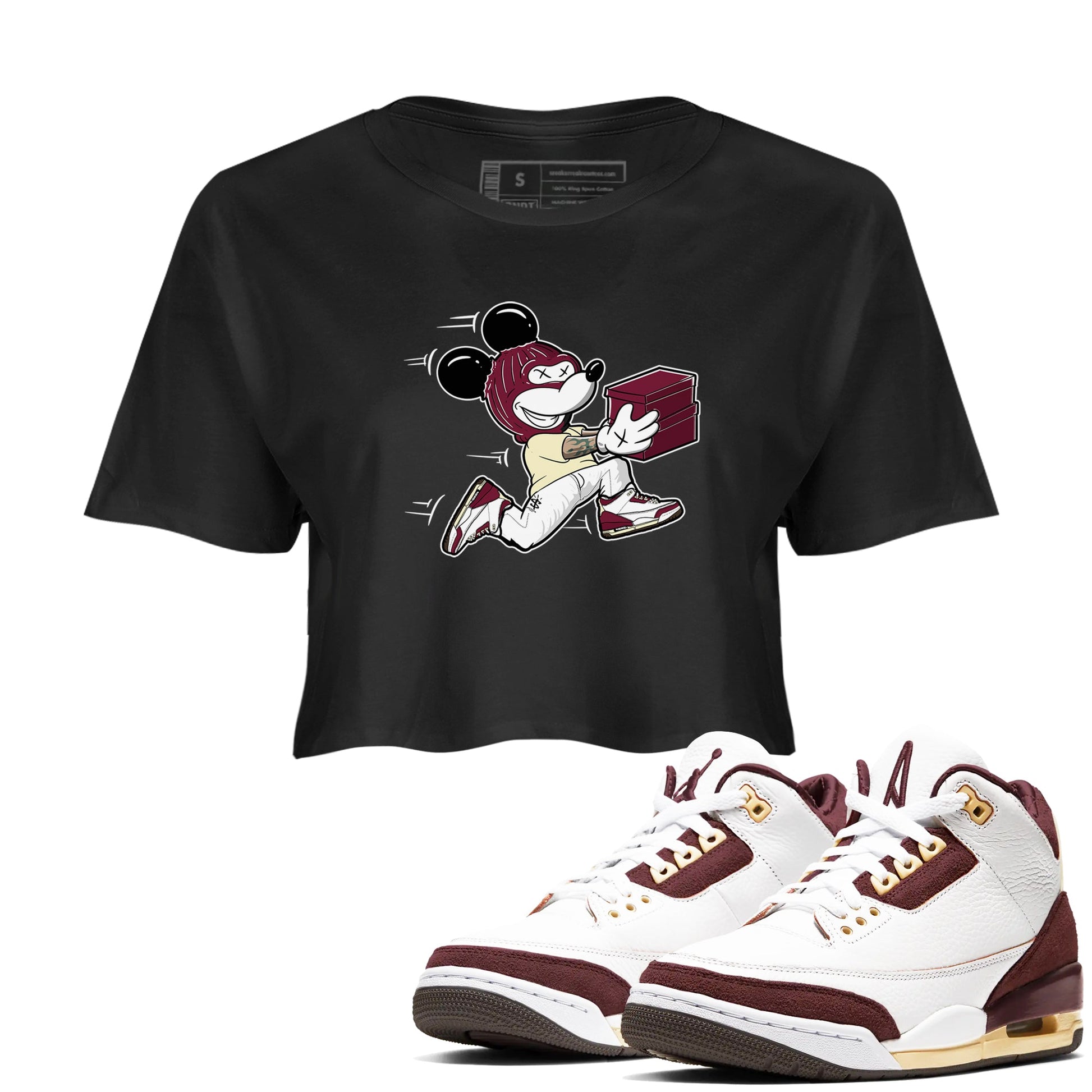 3s A Ma Maniere x Burgundy Crush shirts to match jordans Thief Mouse sneaker match teesA Ma Maniére x Air Jordan 3 "Burgundy Crush" SNRT Sneaker Tees streetwear brand Black 1 crop tee