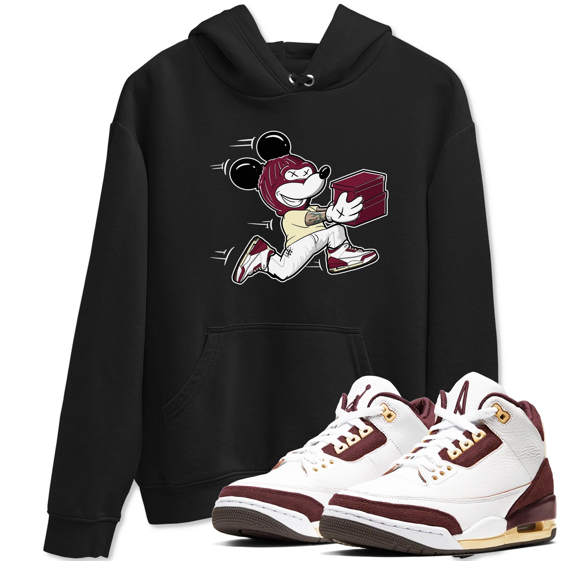 3s A Ma Maniere x Burgundy Crush shirts to match jordans Thief Mouse sneaker match teesA Ma Maniére x Air Jordan 3 "Burgundy Crush" SNRT Sneaker Tees streetwear brand Black 1 unisex cotton tee