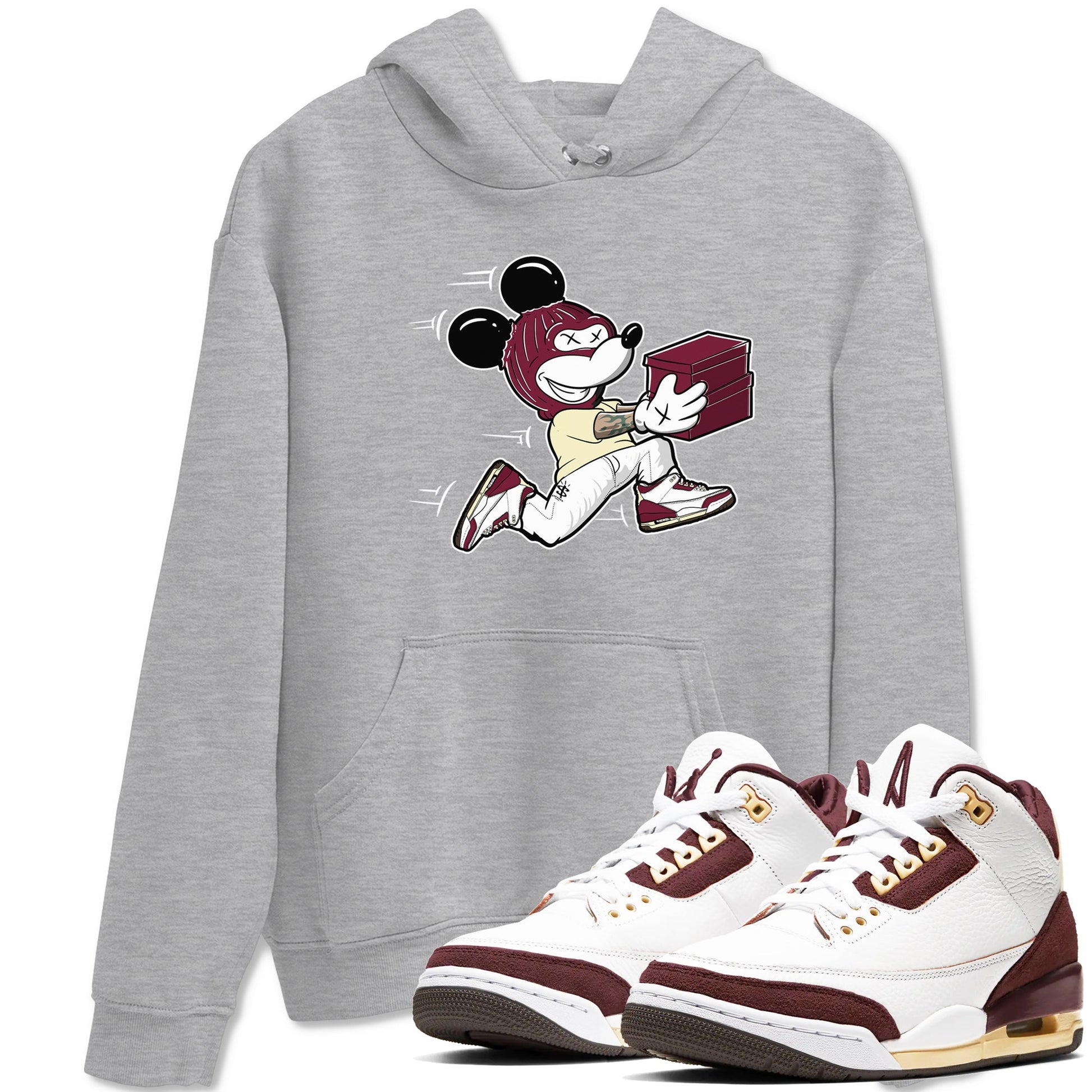 3s A Ma Maniere x Burgundy Crush shirts to match jordans Thief Mouse sneaker match teesA Ma Maniére x Air Jordan 3 "Burgundy Crush" SNRT Sneaker Tees streetwear brand Heather Grey 1 unisex cotton tee