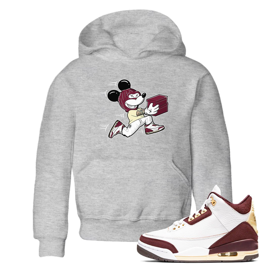 3s A Ma Maniere x Burgundy Crush shirts to match jordans Thief Mouse sneaker match teesA Ma Maniére x Air Jordan 3 "Burgundy Crush" SNRT Sneaker Tees streetwear brand Baby and Youth Heather Grey 1 cotton tee