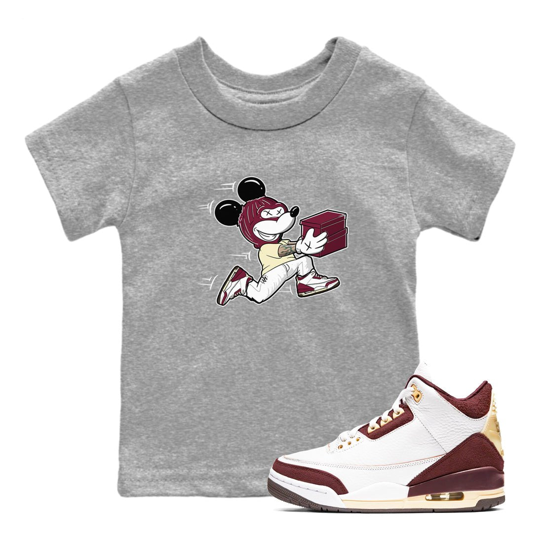 3s A Ma Maniere x Burgundy Crush shirts to match jordans Thief Mouse sneaker match teesA Ma Maniére x Air Jordan 3 "Burgundy Crush" SNRT Sneaker Tees streetwear brand Baby and Youth Heather Grey 1 cotton tee
