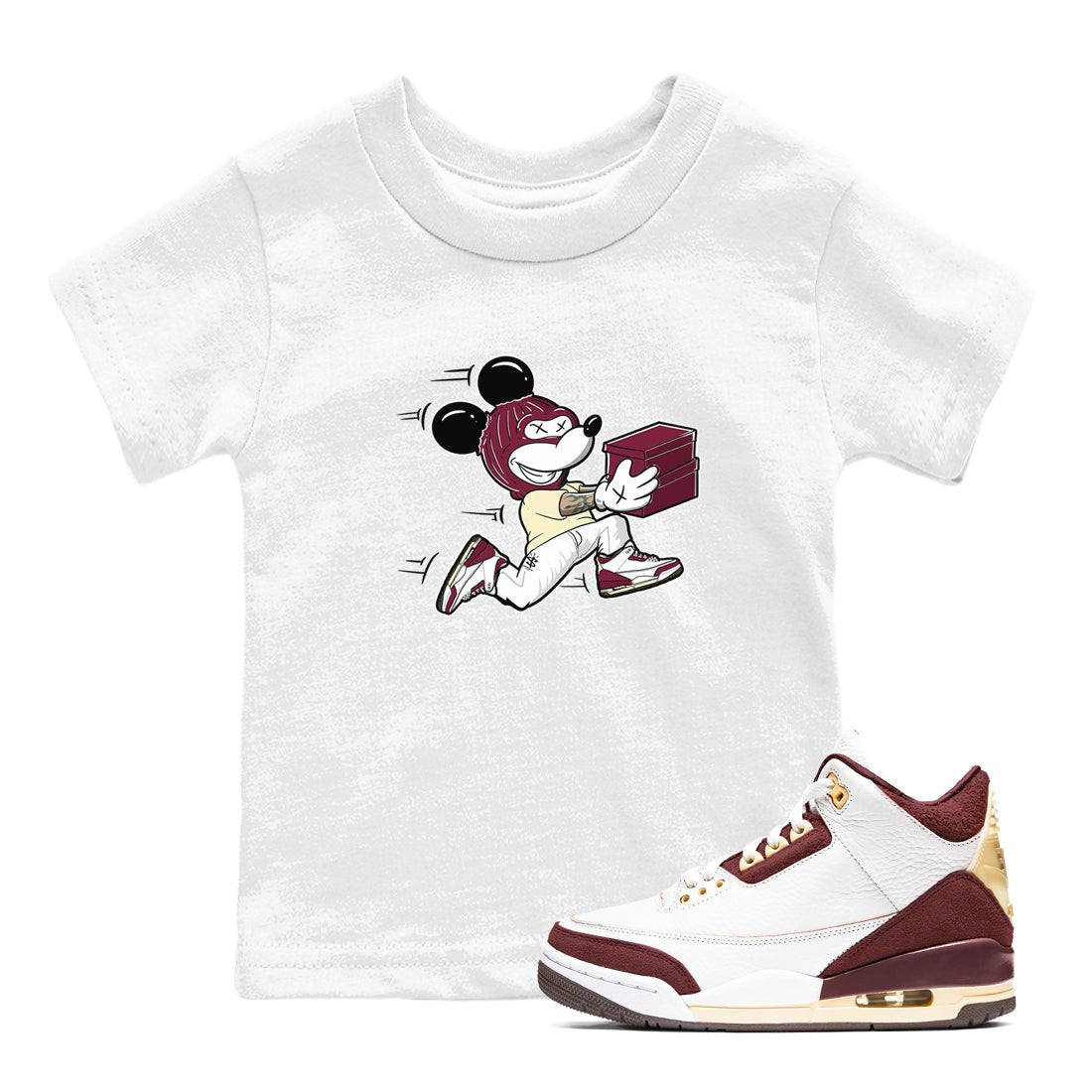 3s A Ma Maniere x Burgundy Crush shirts to match jordans Thief Mouse sneaker match teesA Ma Maniére x Air Jordan 3 "Burgundy Crush" SNRT Sneaker Tees streetwear brand Baby and Youth White 1 cotton tee