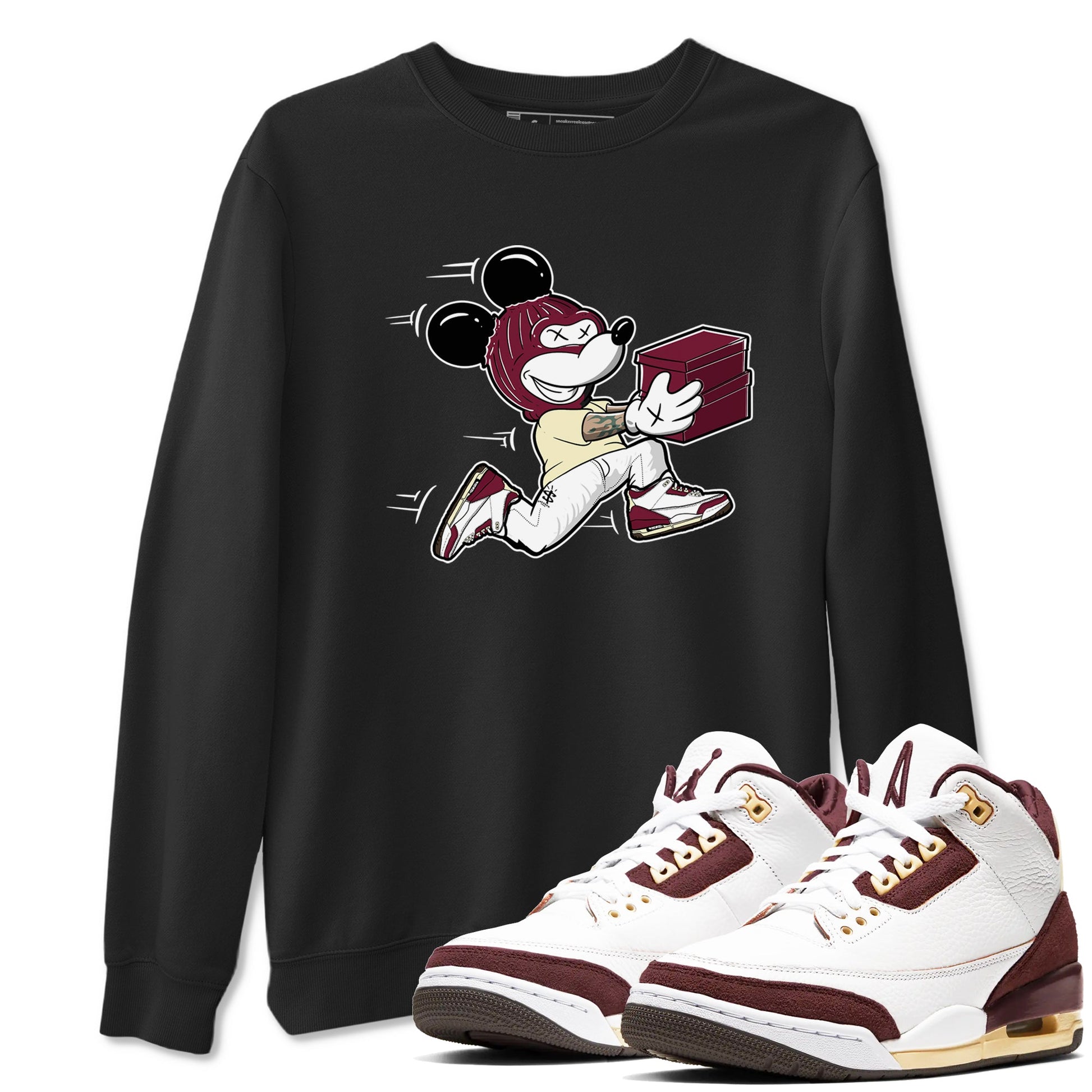 3s A Ma Maniere x Burgundy Crush shirts to match jordans Thief Mouse sneaker match teesA Ma Maniére x Air Jordan 3 "Burgundy Crush" SNRT Sneaker Tees streetwear brand Black 1 unisex cotton tee