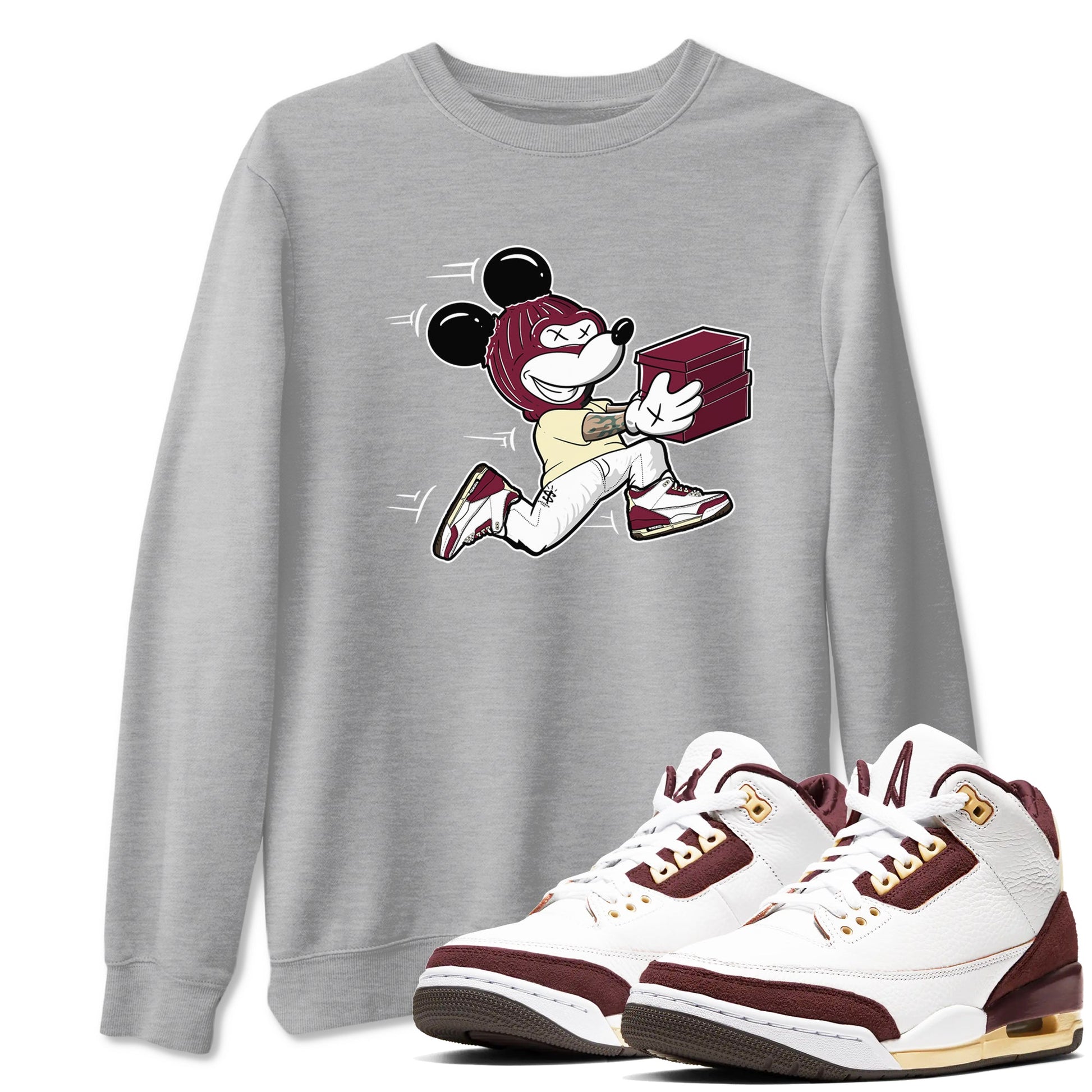 3s A Ma Maniere x Burgundy Crush shirts to match jordans Thief Mouse sneaker match teesA Ma Maniére x Air Jordan 3 "Burgundy Crush" SNRT Sneaker Tees streetwear brand Heather Grey 1 unisex cotton tee