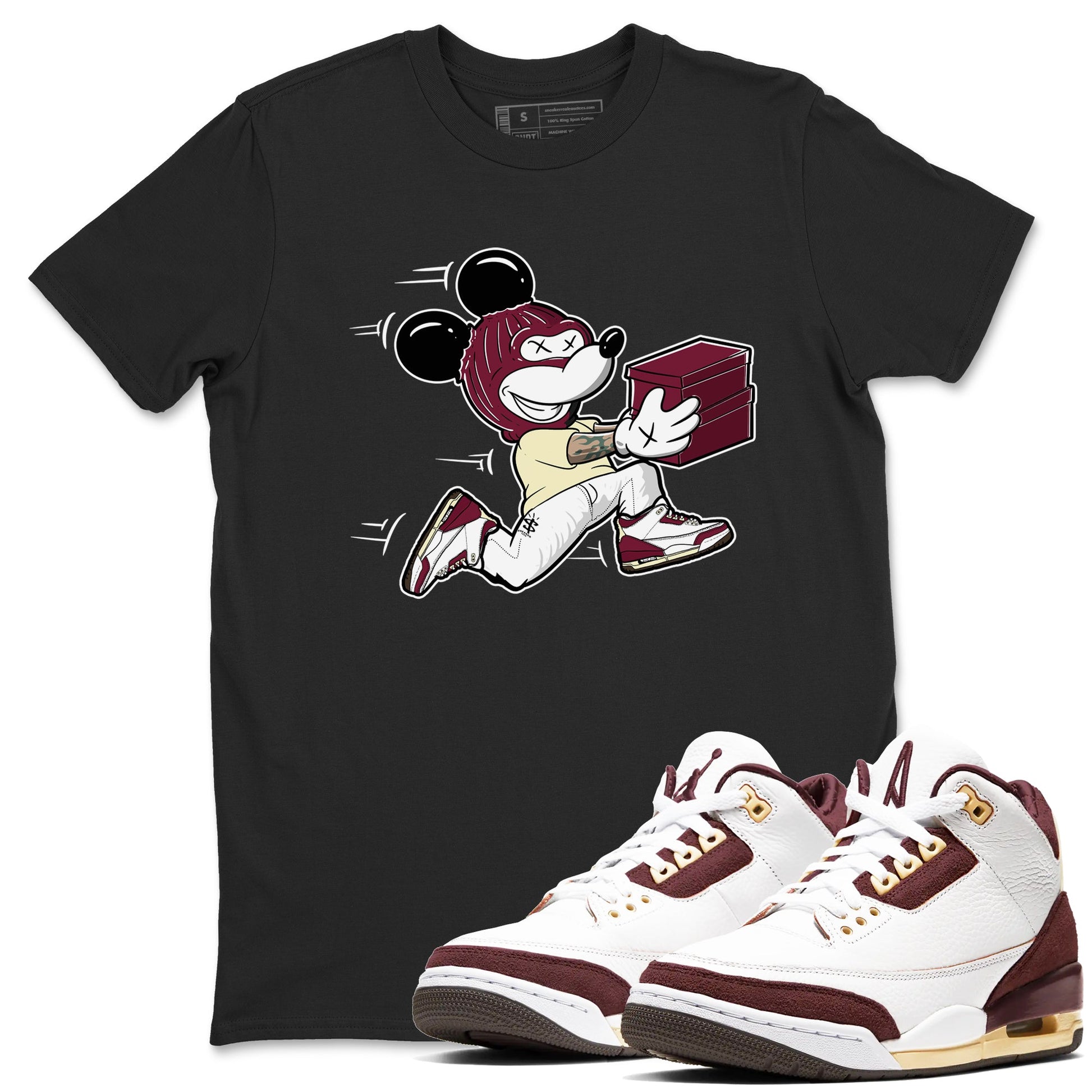 3s A Ma Maniere x Burgundy Crush shirts to match jordans Thief Mouse sneaker match teesA Ma Maniére x Air Jordan 3 "Burgundy Crush" SNRT Sneaker Tees streetwear brand Black 1 unisex cotton tee