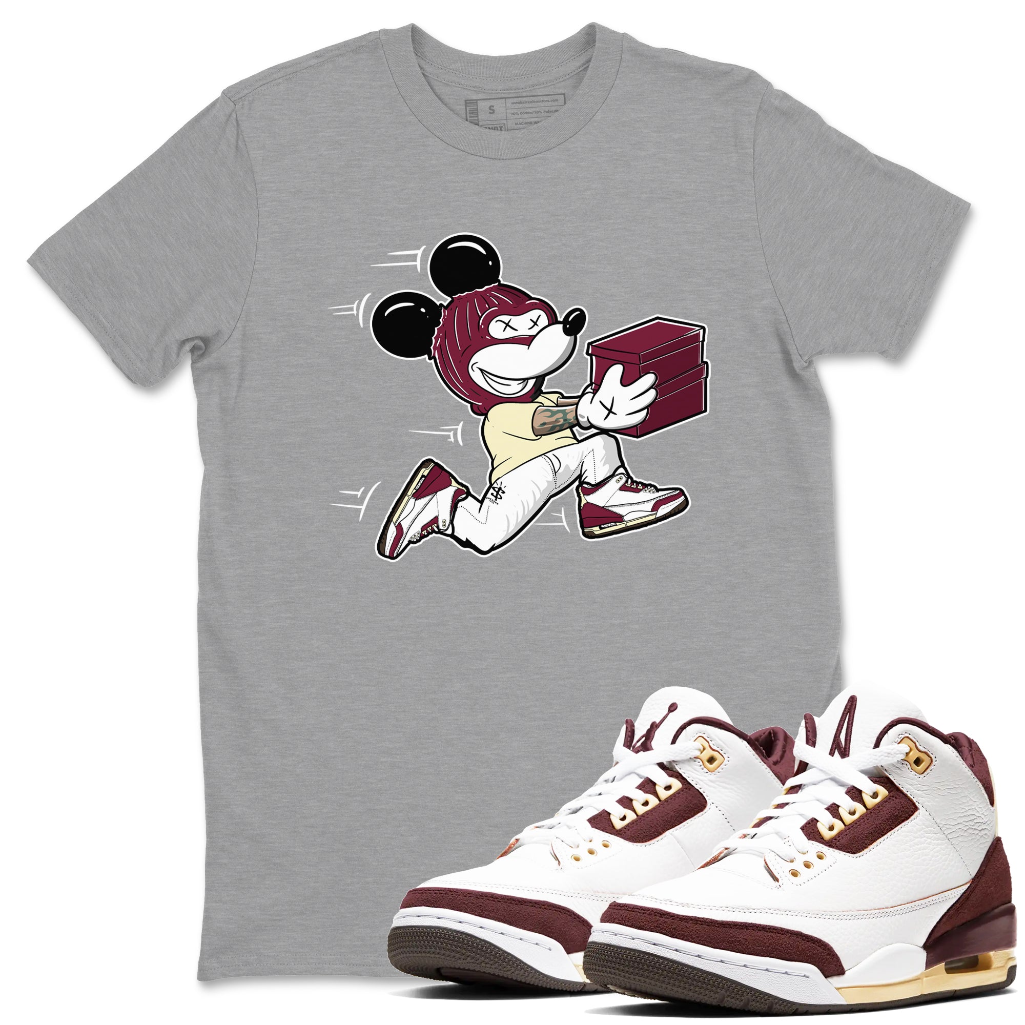 3s A Ma Maniere x Burgundy Crush shirts to match jordans Thief Mouse sneaker match teesA Ma Maniére x Air Jordan 3 "Burgundy Crush" SNRT Sneaker Tees streetwear brand Heather Grey 1 unisex cotton tee
