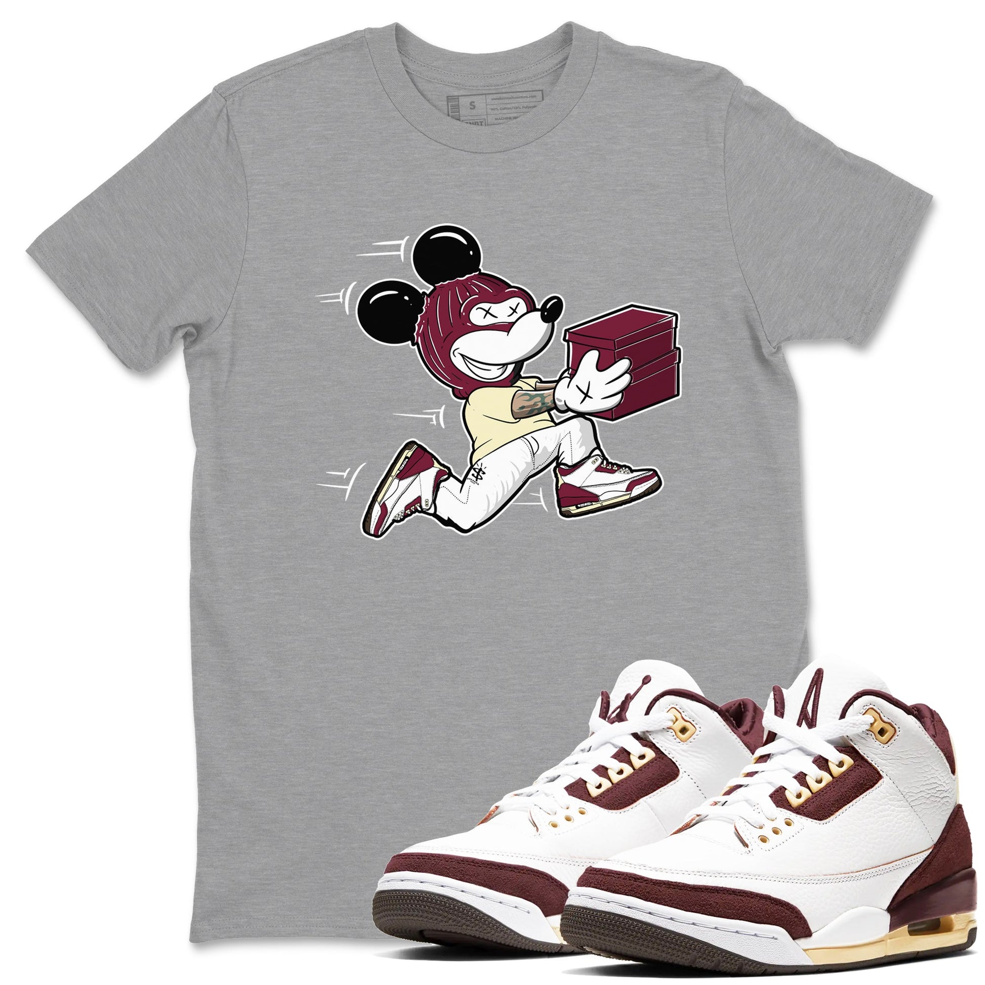 3s A Ma Maniere x Burgundy Crush shirts to match jordans Thief Mouse sneaker match teesA Ma Maniére x Air Jordan 3 "Burgundy Crush" SNRT Sneaker Tees streetwear brand Heather Grey 1 unisex cotton tee