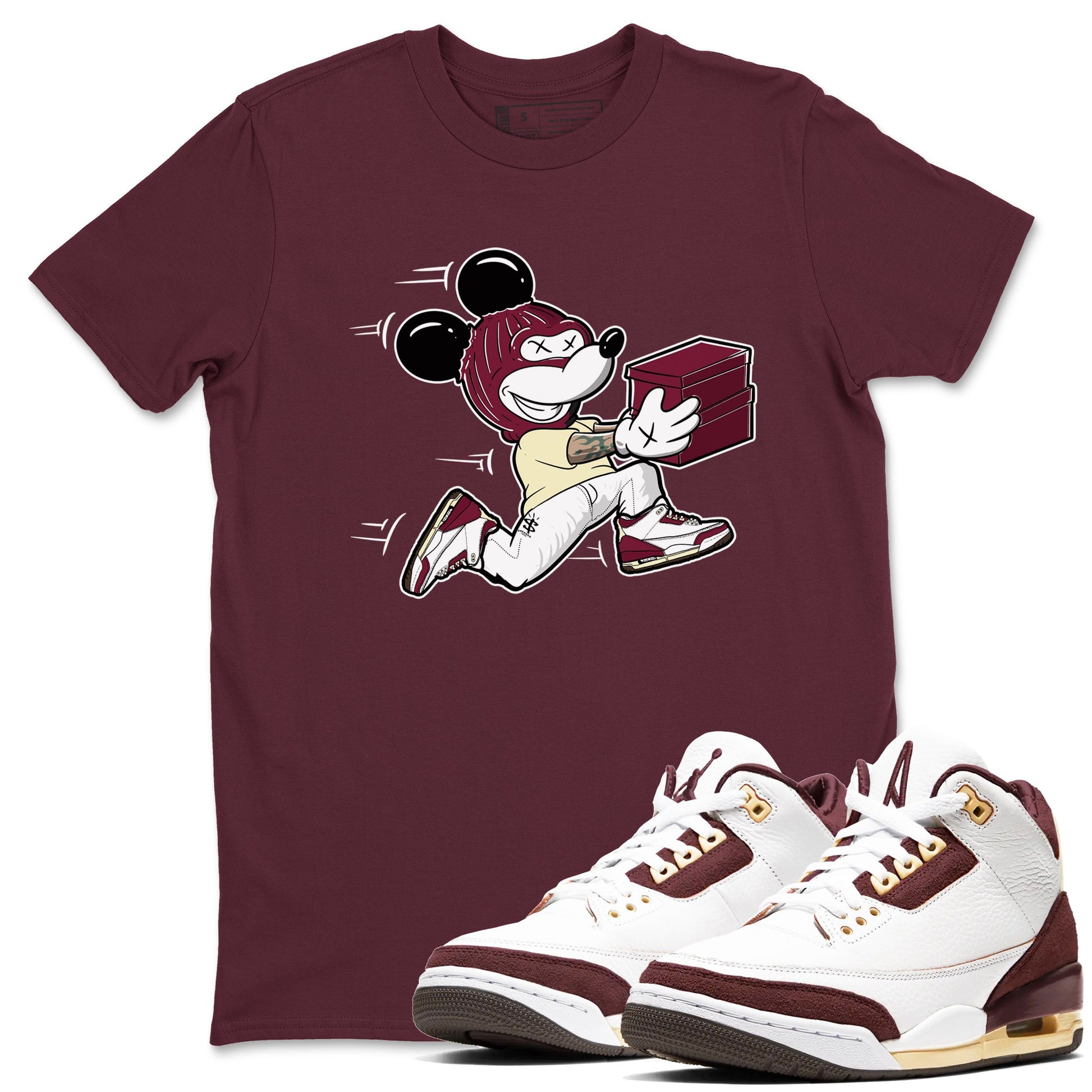 3s A Ma Maniere x Burgundy Crush shirts to match jordans Thief Mouse sneaker match teesA Ma Maniére x Air Jordan 3 "Burgundy Crush" SNRT Sneaker Tees streetwear brand Maroon 1 unisex cotton tee