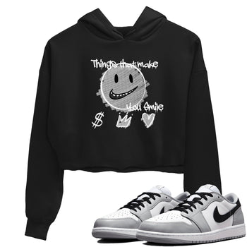 1s Wolf Grey Shirts To Match Jordans Things That Make You Smile Sneaker Match Tees Air Jordan 1 Low OG Wolf Grey SNRT Sneaker Release Tees Streetwear Clothing brand Black 1 crop tee
