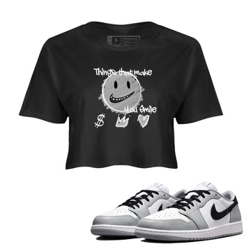 1s Wolf Grey Shirts To Match Jordans Things That Make You Smile Sneaker Match Tees Air Jordan 1 Low OG Wolf Grey SNRT Sneaker Release Tees Streetwear Clothing brand Black 1 crop tee