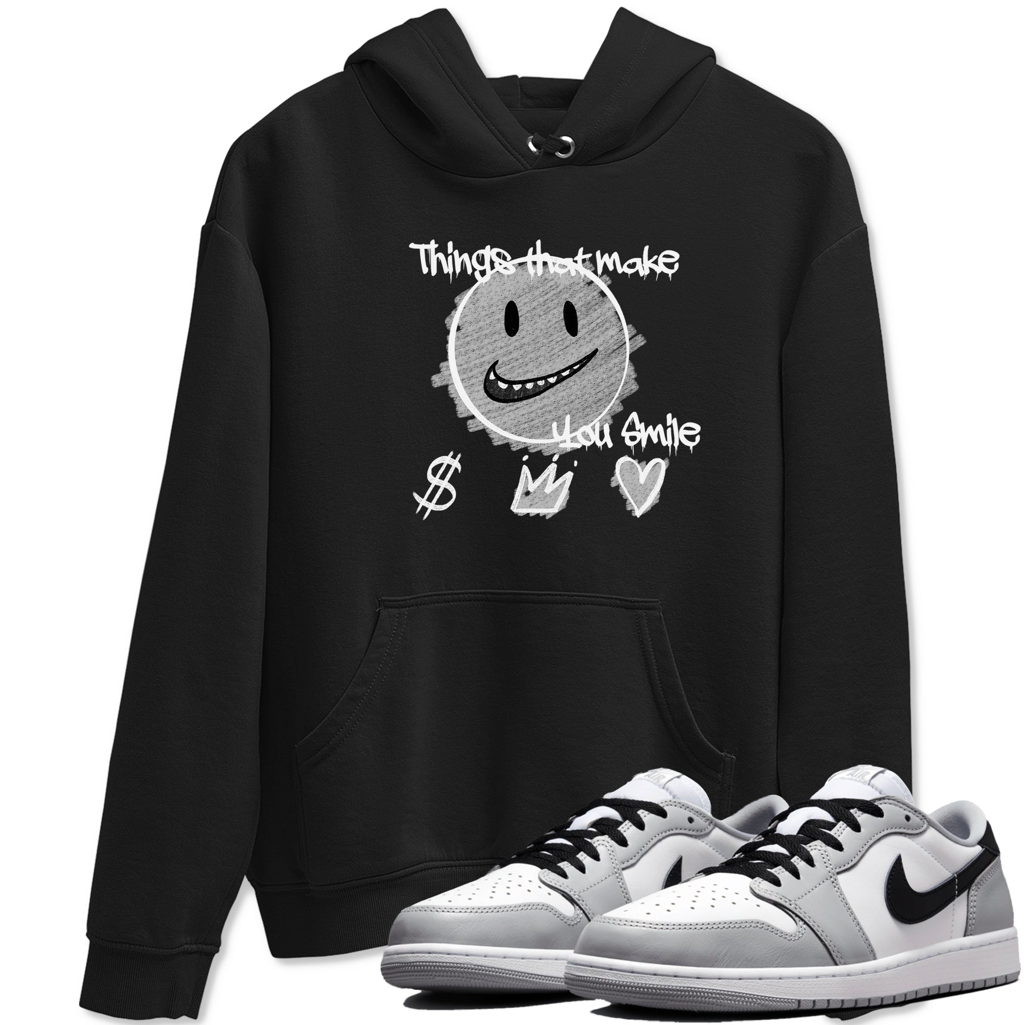 1s Wolf Grey Shirts To Match Jordans Things That Make You Smile Sneaker Match Tees Air Jordan 1 Low OG Wolf Grey SNRT Sneaker Release Tees Streetwear Clothing brand Black 1 unisex cotton tee