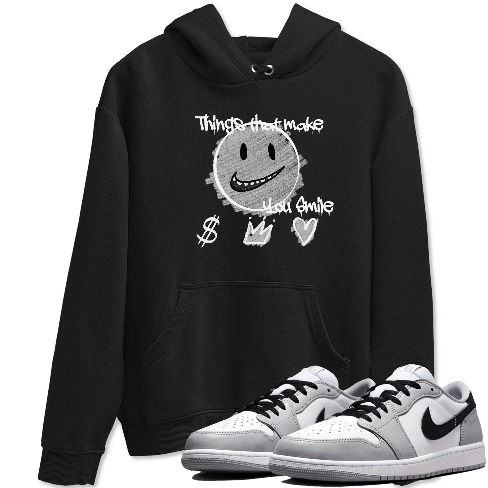 1s Wolf Grey Shirts To Match Jordans Things That Make You Smile Sneaker Match Tees Air Jordan 1 Low OG Wolf Grey SNRT Sneaker Release Tees Streetwear Clothing brand Black 1 unisex cotton tee