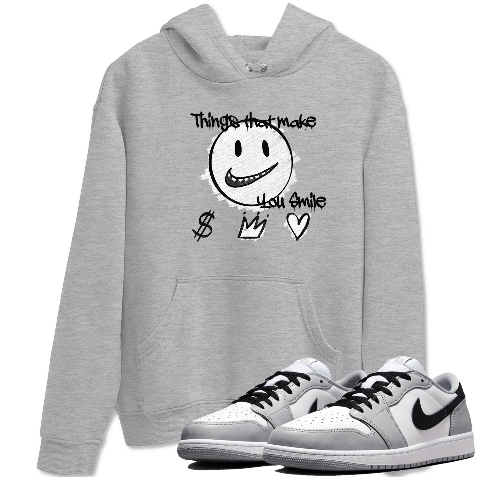 1s Wolf Grey Shirts To Match Jordans Things That Make You Smile Sneaker Match Tees Air Jordan 1 Low OG Wolf Grey SNRT Sneaker Release Tees Streetwear Clothing brand Heather Grey 1 unisex cotton tee