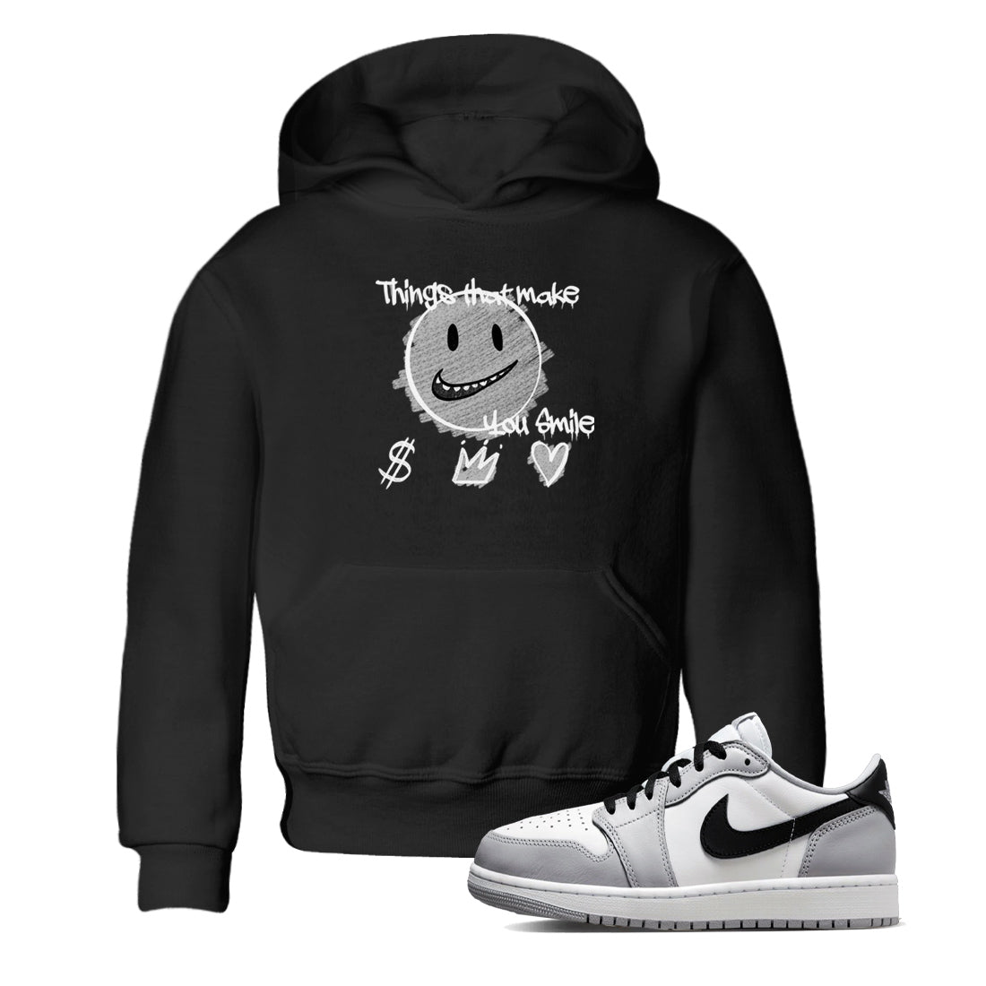 1s Wolf Grey Shirts To Match Jordans Things That Make You Smile Sneaker Match Tees Air Jordan 1 Low OG Wolf Grey SNRT Sneaker Release Tees Streetwear Clothing brand Baby and Youth Black 1 cotton tee
