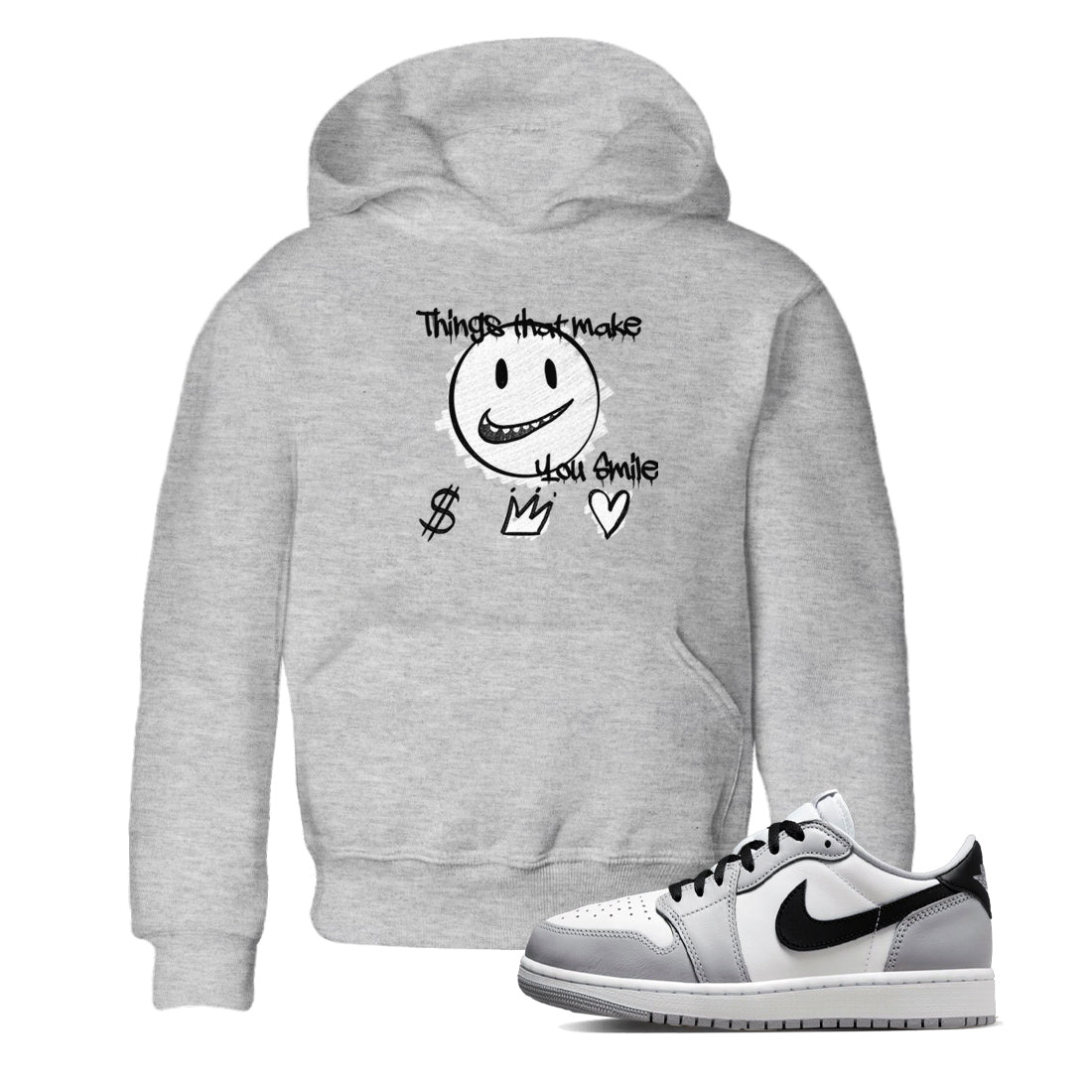 1s Wolf Grey Shirts To Match Jordans Things That Make You Smile Sneaker Match Tees Air Jordan 1 Low OG Wolf Grey SNRT Sneaker Release Tees Streetwear Clothing brand Baby and Youth Heather Grey 1 cotton tee