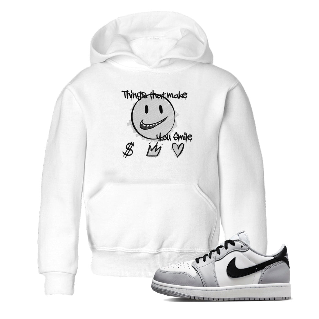 1s Wolf Grey Shirts To Match Jordans Things That Make You Smile Sneaker Match Tees Air Jordan 1 Low OG Wolf Grey SNRT Sneaker Release Tees Streetwear Clothing brand Baby and Youth White 1 cotton tee