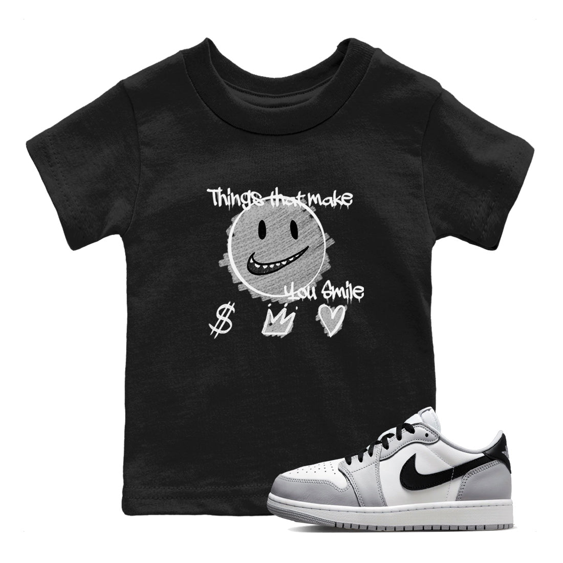1s Wolf Grey Shirts To Match Jordans Things That Make You Smile Sneaker Match Tees Air Jordan 1 Low OG Wolf Grey SNRT Sneaker Release Tees Streetwear Clothing brand Baby and Youth Black 1 cotton tee