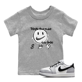 1s Wolf Grey Shirts To Match Jordans Things That Make You Smile Sneaker Match Tees Air Jordan 1 Low OG Wolf Grey SNRT Sneaker Release Tees Streetwear Clothing brand Baby and Youth Heather Grey 1 cotton tee
