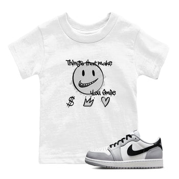 1s Wolf Grey Shirts To Match Jordans Things That Make You Smile Sneaker Match Tees Air Jordan 1 Low OG Wolf Grey SNRT Sneaker Release Tees Streetwear Clothing brand Baby and Youth White 1 cotton tee