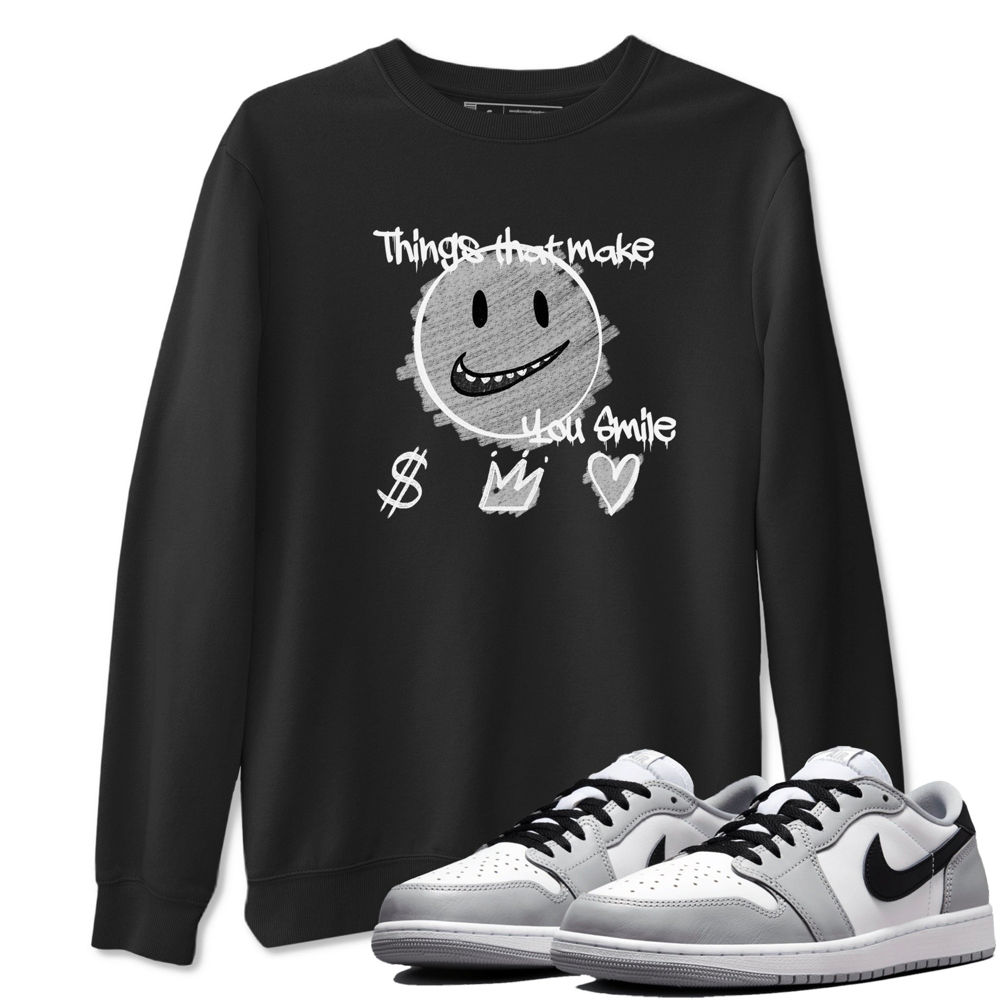 1s Wolf Grey Shirts To Match Jordans Things That Make You Smile Sneaker Match Tees Air Jordan 1 Low OG Wolf Grey SNRT Sneaker Release Tees Streetwear Clothing brand Black 1 unisex cotton tee