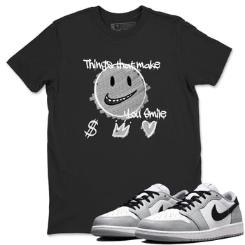 1s Wolf Grey Shirts To Match Jordans Things That Make You Smile Sneaker Match Tees Air Jordan 1 Low OG Wolf Grey SNRT Sneaker Release Tees Streetwear Clothing brand Black 1 unisex cotton tee