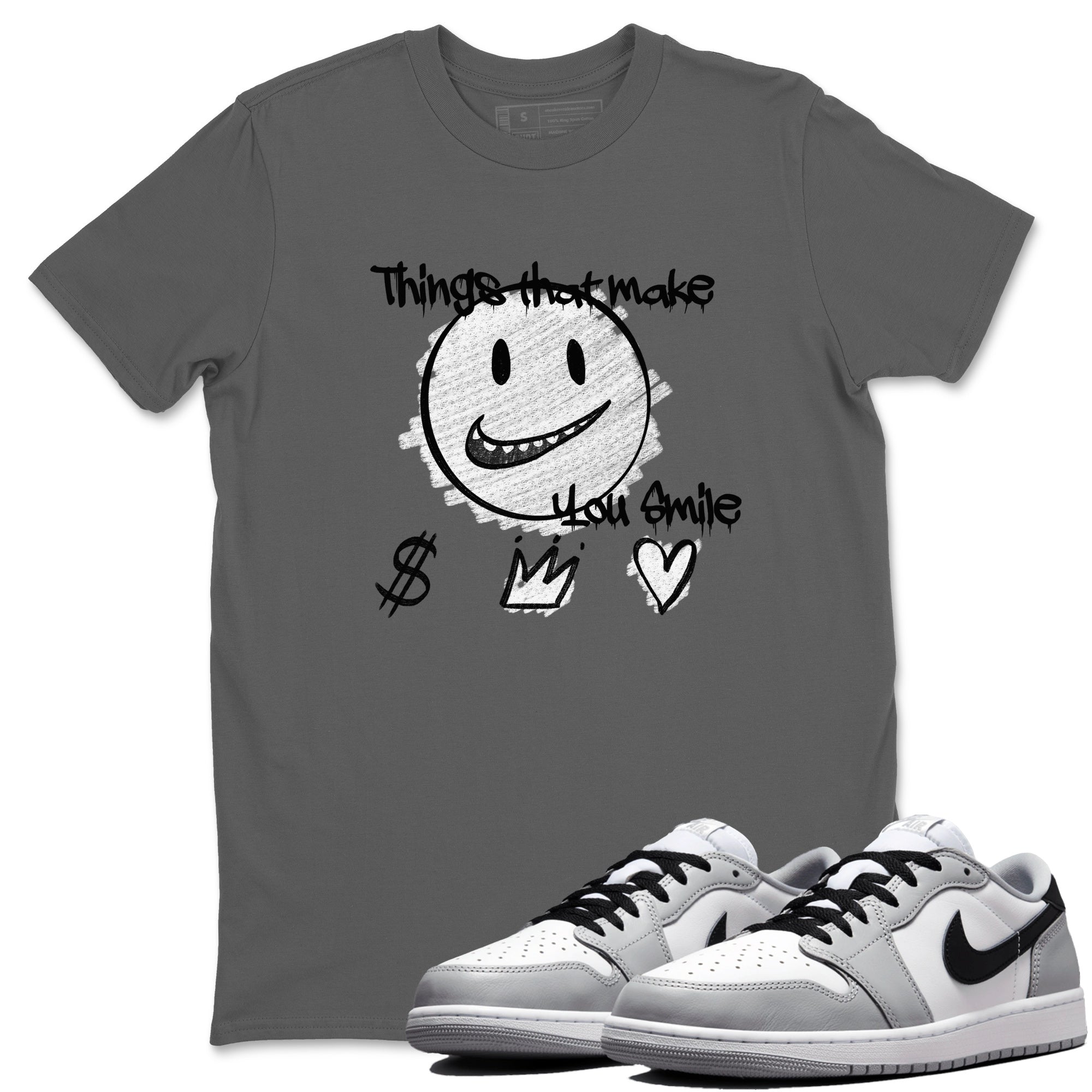 1s Wolf Grey Shirts To Match Jordans Things That Make You Smile Sneaker Match Tees Air Jordan 1 Low OG Wolf Grey SNRT Sneaker Release Tees Streetwear Clothing brand Cool Grey 1 unisex cotton tee