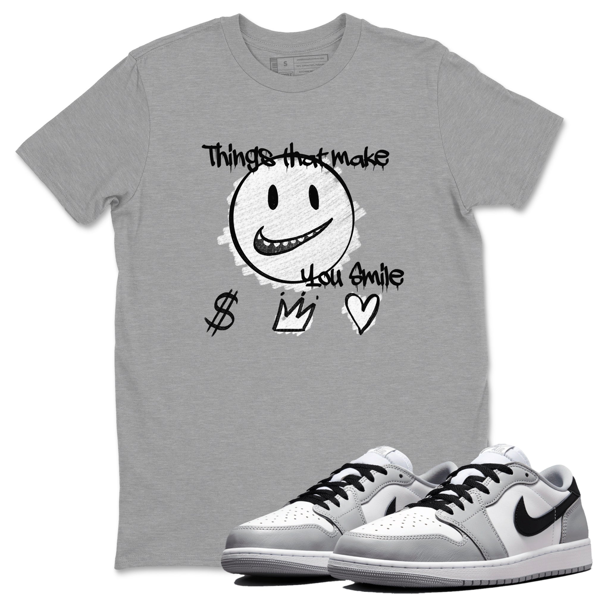1s Wolf Grey Shirts To Match Jordans Things That Make You Smile Sneaker Match Tees Air Jordan 1 Low OG Wolf Grey SNRT Sneaker Release Tees Streetwear Clothing brand Heather Grey 1 unisex cotton tee