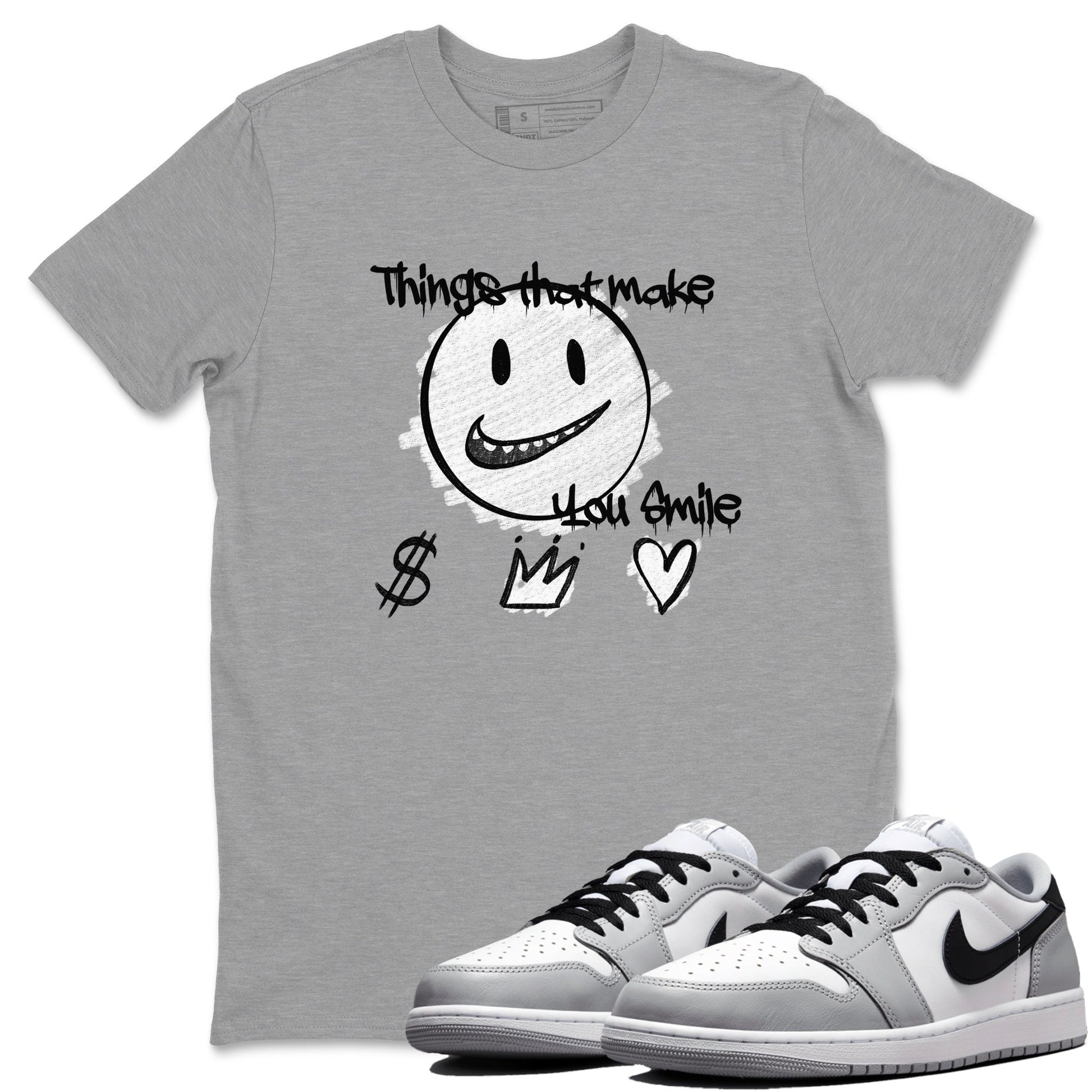 1s Wolf Grey Shirts To Match Jordans Things That Make You Smile Sneaker Match Tees Air Jordan 1 Low OG Wolf Grey SNRT Sneaker Release Tees Streetwear Clothing brand Heather Grey 1 unisex cotton tee