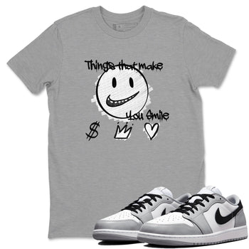 1s Wolf Grey Shirts To Match Jordans Things That Make You Smile Sneaker Match Tees Air Jordan 1 Low OG Wolf Grey SNRT Sneaker Release Tees Streetwear Clothing brand Heather Grey 1 unisex cotton tee