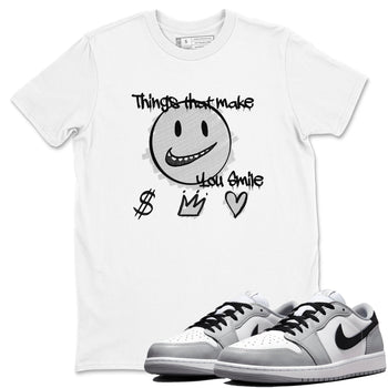 1s Wolf Grey Shirts To Match Jordans Things That Make You Smile Sneaker Match Tees Air Jordan 1 Low OG Wolf Grey SNRT Sneaker Release Tees Streetwear Clothing brand White 1 unisex cotton tee
