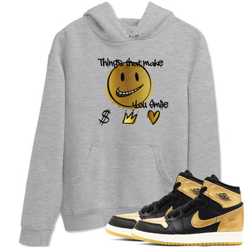 Jordan 1 High OG Black and Gold shirts to match jordans Things That Make You Smile sneaker match tees Air Jordan 1 High OG Black Metallic Gold SNRT Sneaker Release Tees Clothing Sneakerhead ShirtsHeather Grey 1 unisex cotton tee