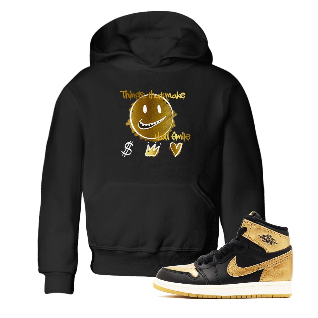 Jordan 1 High OG Black and Gold shirts to match jordans Things That Make You Smile sneaker match tees Air Jordan 1 High OG Black Metallic Gold SNRT Sneaker Release Tees Clothing Sneakerhead ShirtsBaby and Youth Black 1 cotton tee
