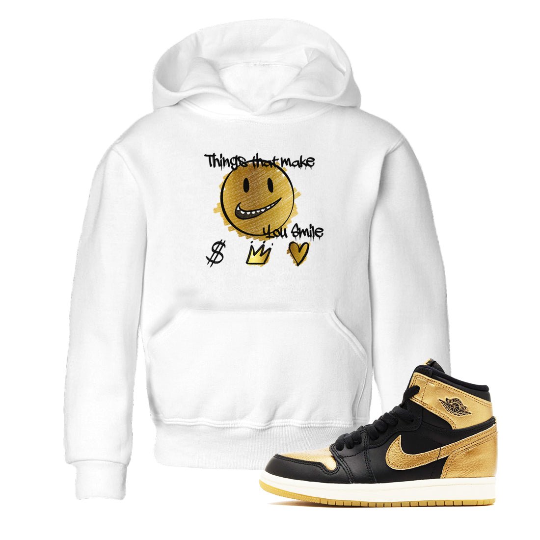 Jordan 1 High OG Black and Gold shirts to match jordans Things That Make You Smile sneaker match tees Air Jordan 1 High OG Black Metallic Gold SNRT Sneaker Release Tees Clothing Sneakerhead ShirtsBaby and Youth White 1 cotton tee