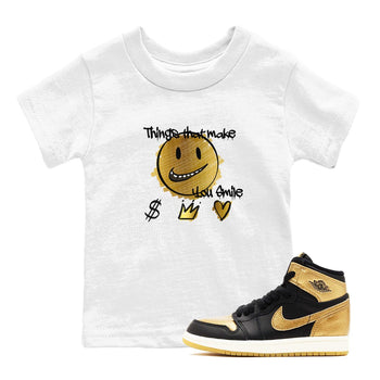 Jordan 1 High OG Black and Gold shirts to match jordans Things That Make You Smile sneaker match tees Air Jordan 1 High OG Black Metallic Gold SNRT Sneaker Release Tees Clothing Sneakerhead ShirtsBaby and Youth White 1 cotton tee