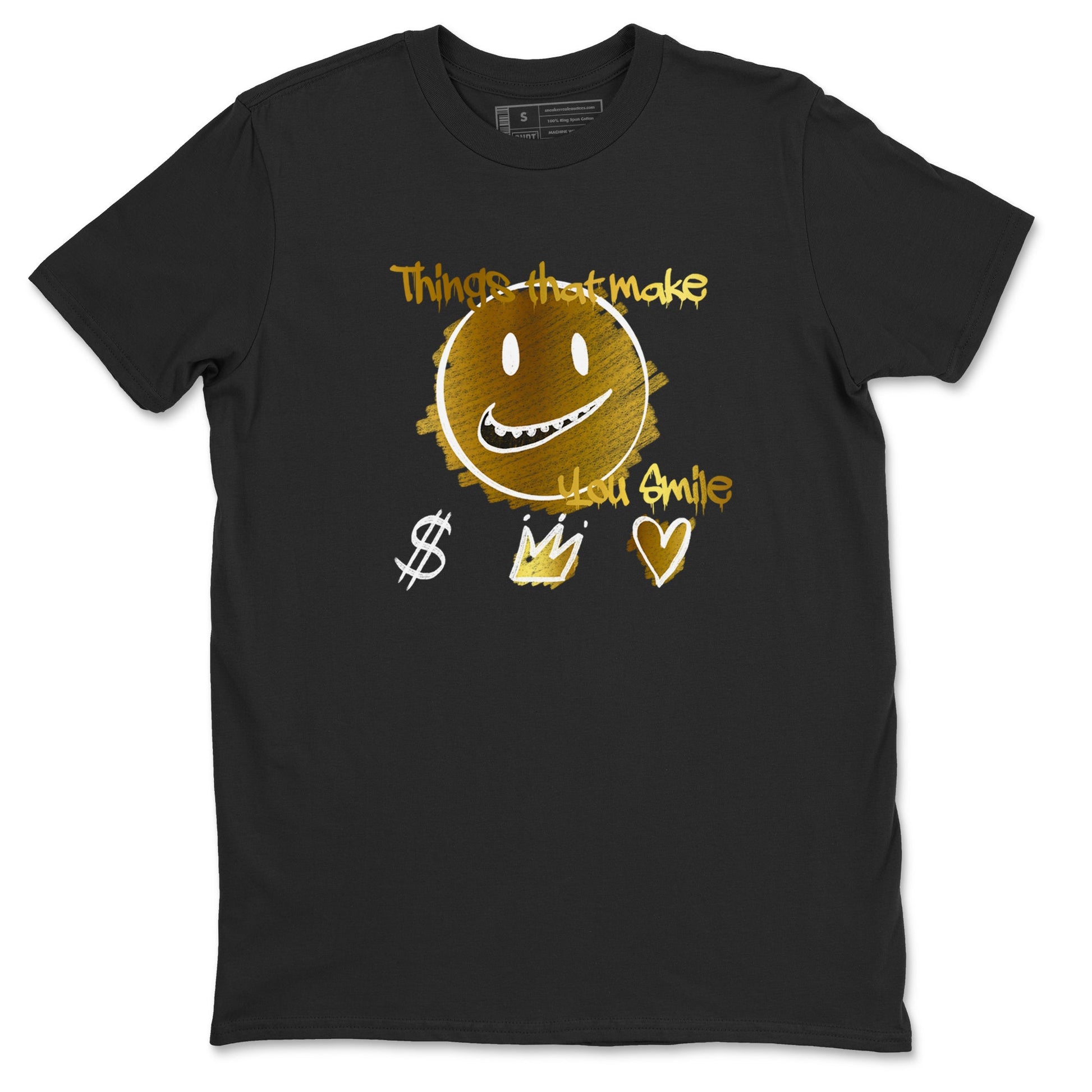 Jordan 1 High OG Black and Gold shirts to match jordans Things That Make You Smile sneaker match tees Air Jordan 1 High OG Black Metallic Gold SNRT Sneaker Release Tees Clothing Sneakerhead ShirtsBlack 2 unisex cotton tee