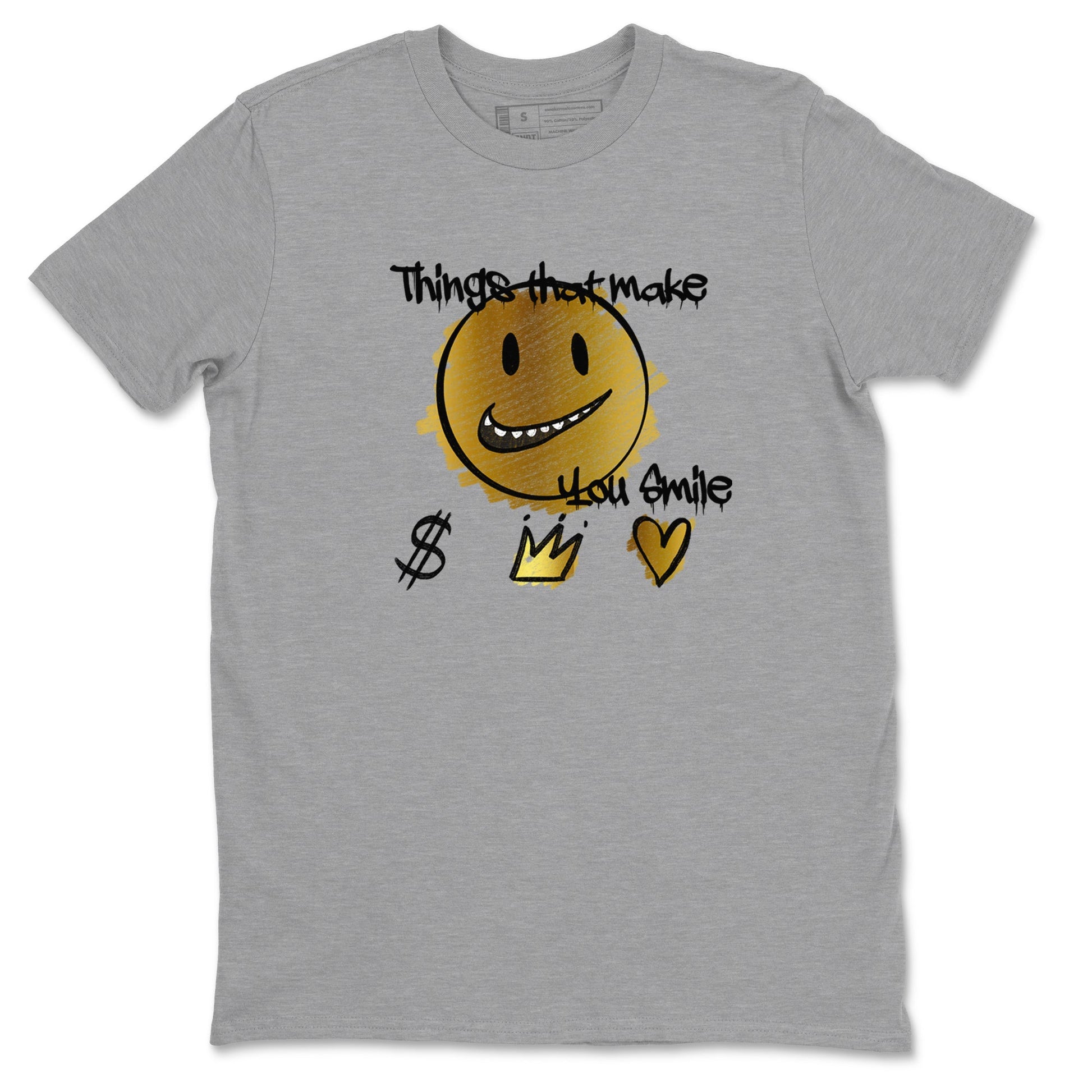 Jordan 1 High OG Black and Gold shirts to match jordans Things That Make You Smile sneaker match tees Air Jordan 1 High OG Black Metallic Gold SNRT Sneaker Release Tees Clothing Sneakerhead ShirtsHeather Grey 2 unisex cotton tee