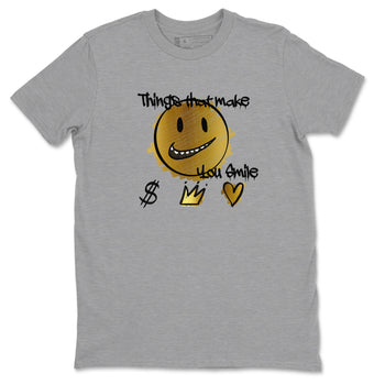 Jordan 1 High OG Black and Gold shirts to match jordans Things That Make You Smile sneaker match tees Air Jordan 1 High OG Black Metallic Gold SNRT Sneaker Release Tees Clothing Sneakerhead ShirtsHeather Grey 2 unisex cotton tee