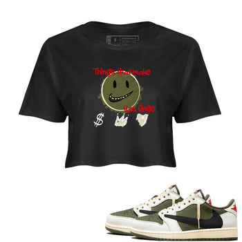 1s Travis Scott Medium Olive shirts to match jordans Things That Make You Smile sneaker match tees Air Jordan 1 Travis Scott Medium Olive SNRT Sneaker Tees streetwear brand Black 1 crop tee