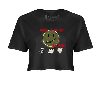 1s Travis Scott Medium Olive shirts to match jordans Things That Make You Smile sneaker match tees Air Jordan 1 Travis Scott Medium Olive SNRT Sneaker Tees streetwear brand Black 2 crop tee