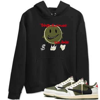 1s Travis Scott Medium Olive shirts to match jordans Things That Make You Smile sneaker match tees Air Jordan 1 Travis Scott Medium Olive SNRT Sneaker Tees streetwear brand Black 1 unisex cotton tee