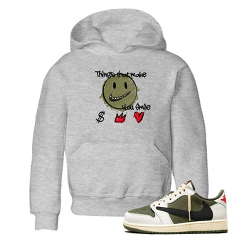 1s Travis Scott Medium Olive shirts to match jordans Things That Make You Smile sneaker match tees Air Jordan 1 Travis Scott Medium Olive SNRT Sneaker Tees streetwear brand Baby and Youth Heather Grey 1 cotton tee