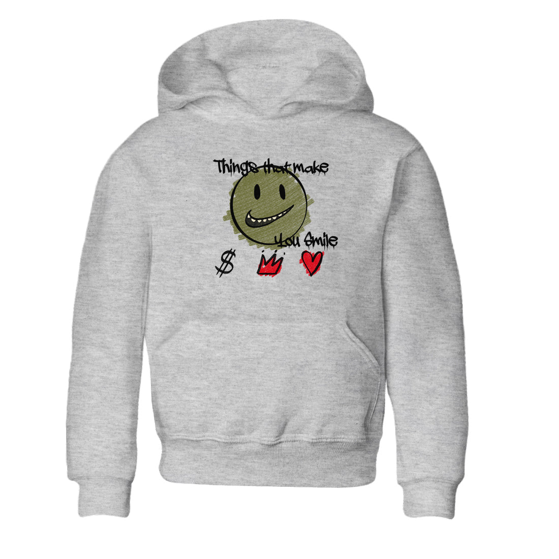 1s Travis Scott Medium Olive shirts to match jordans Things That Make You Smile sneaker match tees Air Jordan 1 Travis Scott Medium Olive SNRT Sneaker Tees streetwear brand Baby and Youth Heather Grey 2 cotton tee