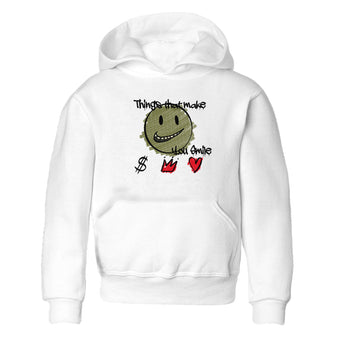 1s Travis Scott Medium Olive shirts to match jordans Things That Make You Smile sneaker match tees Air Jordan 1 Travis Scott Medium Olive SNRT Sneaker Tees streetwear brand Baby and Youth White 2 cotton tee