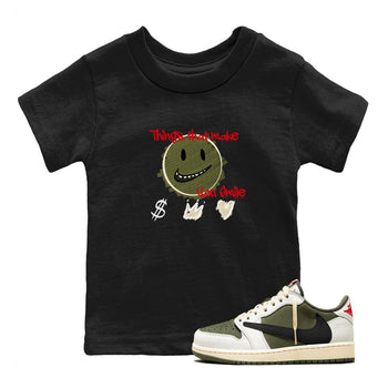 1s Travis Scott Medium Olive shirts to match jordans Things That Make You Smile sneaker match tees Air Jordan 1 Travis Scott Medium Olive SNRT Sneaker Tees streetwear brand Baby and Youth Black 1 cotton tee