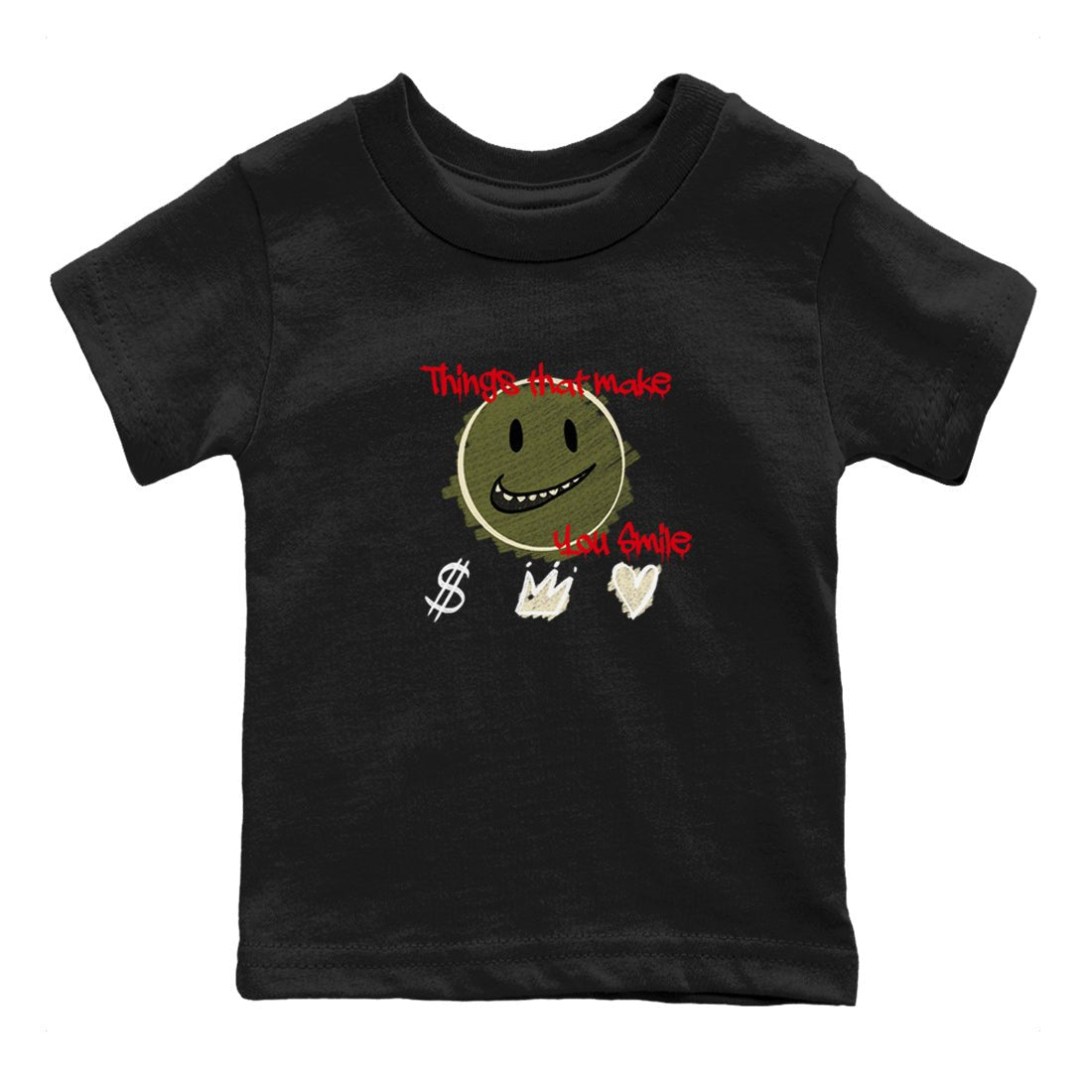 1s Travis Scott Medium Olive shirts to match jordans Things That Make You Smile sneaker match tees Air Jordan 1 Travis Scott Medium Olive SNRT Sneaker Tees streetwear brand Baby and Youth Black 2 cotton tee
