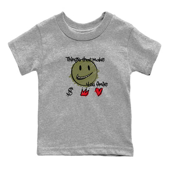 1s Travis Scott Medium Olive shirts to match jordans Things That Make You Smile sneaker match tees Air Jordan 1 Travis Scott Medium Olive SNRT Sneaker Tees streetwear brand Baby and Youth Heather Grey 2 cotton tee