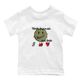 1s Travis Scott Medium Olive shirts to match jordans Things That Make You Smile sneaker match tees Air Jordan 1 Travis Scott Medium Olive SNRT Sneaker Tees streetwear brand Baby and Youth White 2 cotton tee